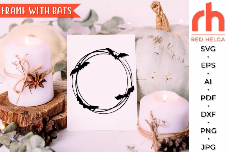 Frame with Bats SVG, Halloween Cut File, Bats Wreath DXF