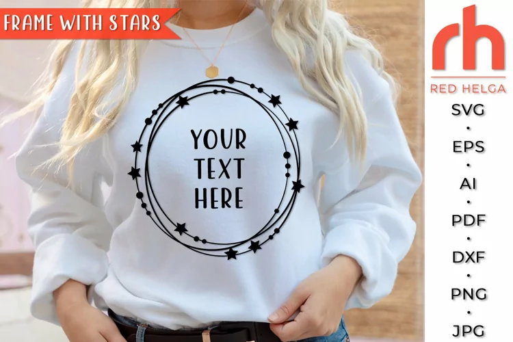 Frame with Stars SVG, Circle Wreath Cut File, Round Monogram