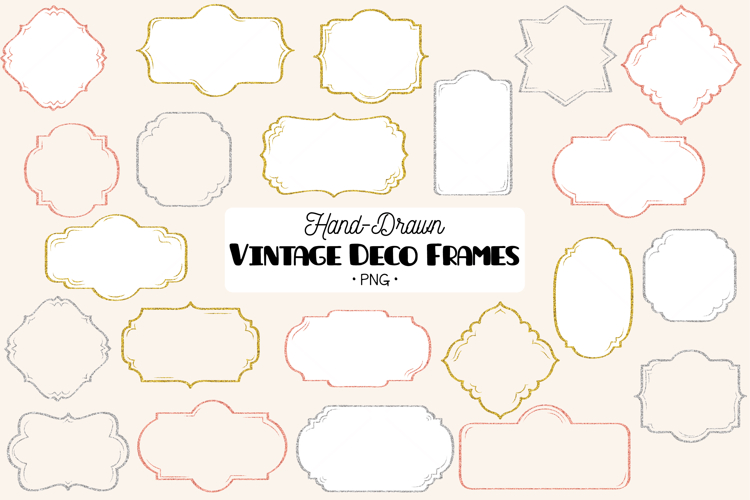 Glitter Vintage Deco Frames |Decorative Border | Retro Label