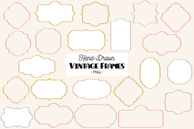 Glitter Vintage Frames |Decorative Border | Retro Label