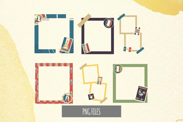 France Retro Postage Pattern Frames