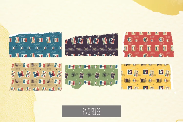 France Retro Postage Pattern Torn Paper