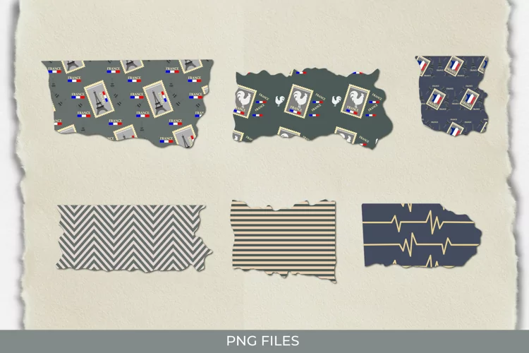 France Retro Postage Pattern Torn Paper