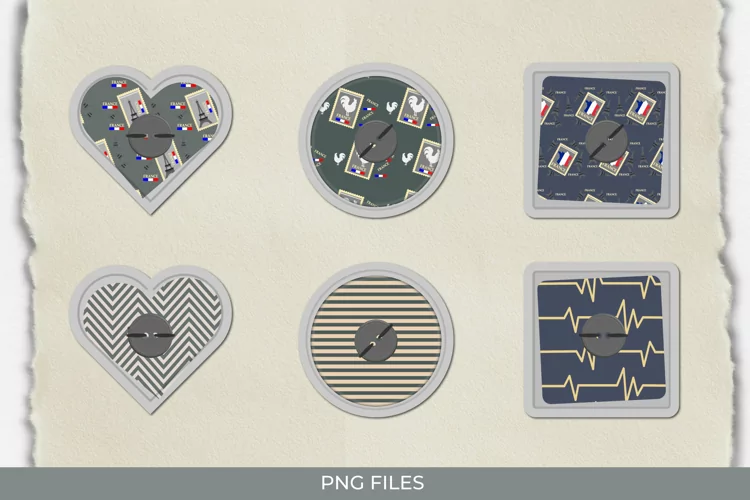 France Retro Postage Pattern Buttons