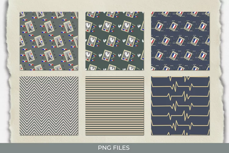 France Retro Postage Seamless Pattern Paper Pack