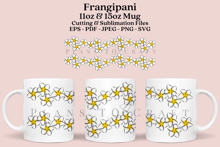frangipani summer flower coffee mug sublimation wrap glass mug wrap svg presized for 11oz and 15oz glass ready to cut and sublimation files