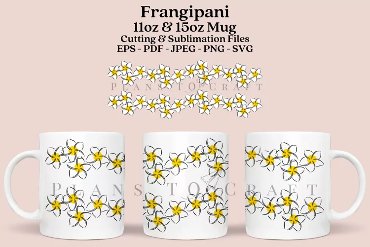 Frangipani Summer Flower Mug Sublimation Wrap 11oz - 15oz