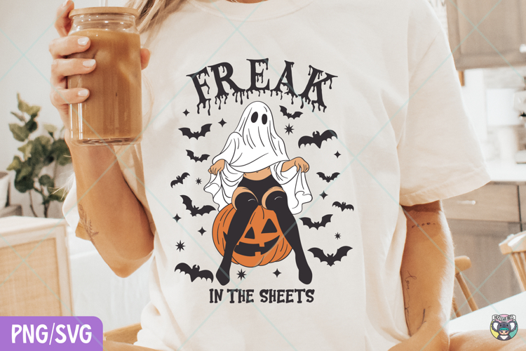 Freak in the Sheets Ghost Girl Png, Retro Halloween Clipart
