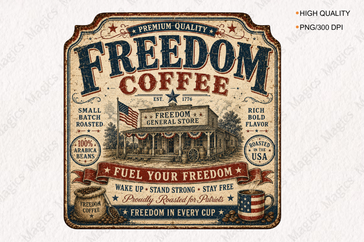 Freedom Coffee Vintage Patriotic Sign PNG