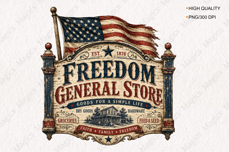 Freedom General Store Vintage Americana Sign PNG