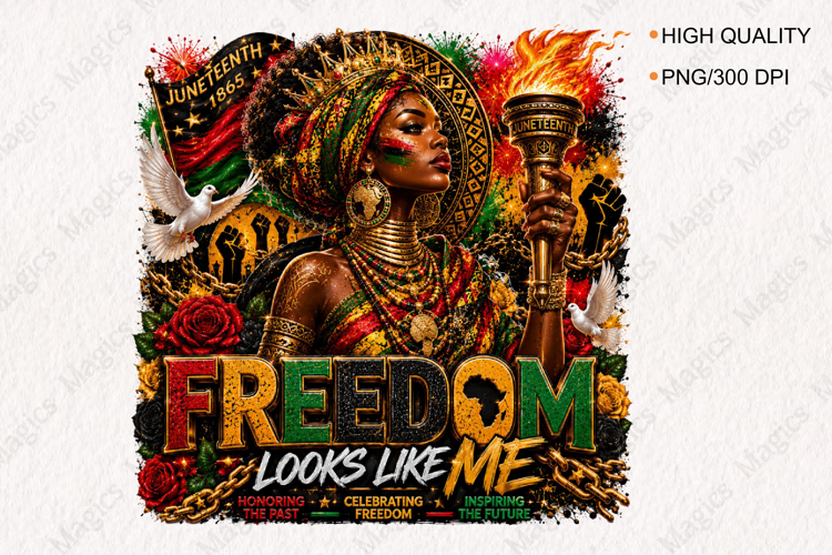 Freedom Looks Like Me Afro Queen PNG Design for Black