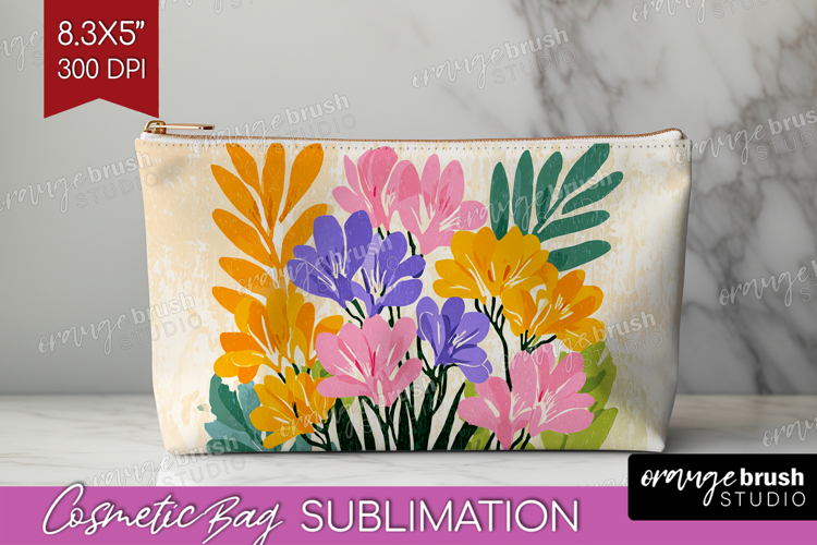 Freesia Modern Floral Cosmetic Bag Sping Flower Makeup Bag