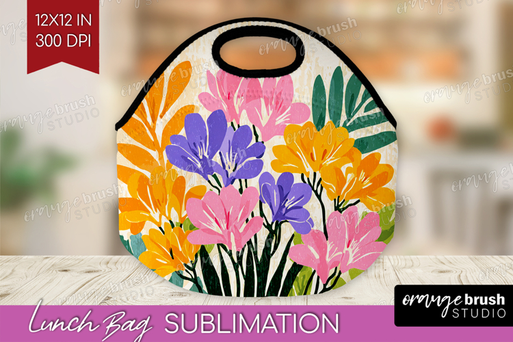 Freesia Modern Floral Lunch Bag Sping Flower Lunch Bug PNG