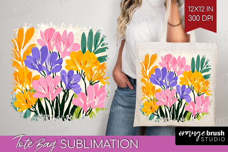 Freesia Modern Floral Tote Bag Sping Flower Tote Bag PNG