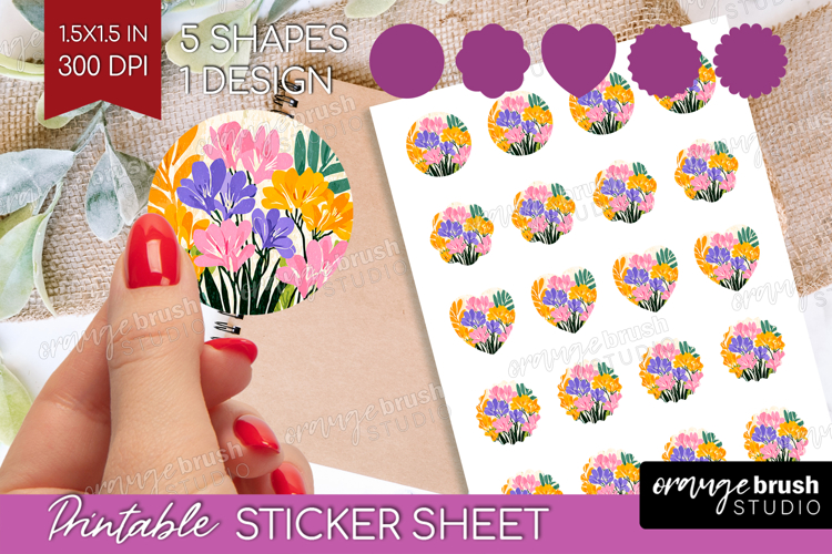 Freesia Modern Floral Round Sticker Sping Flower Printable