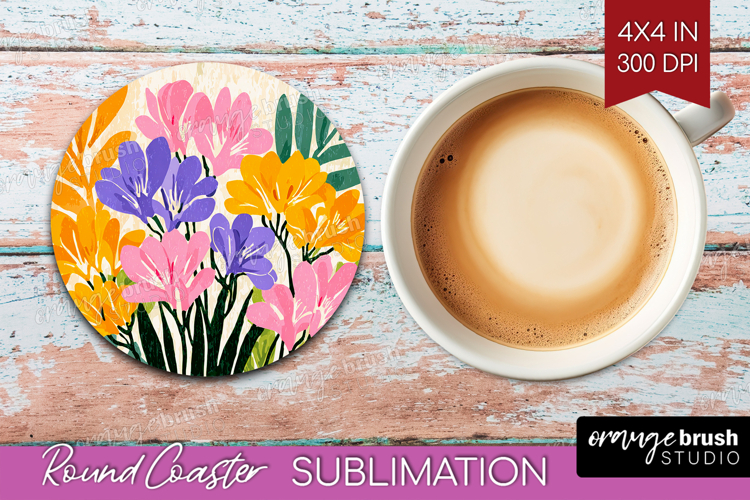 Freesia Modern Floral Round Coaster Sping Flower Coaster PNG