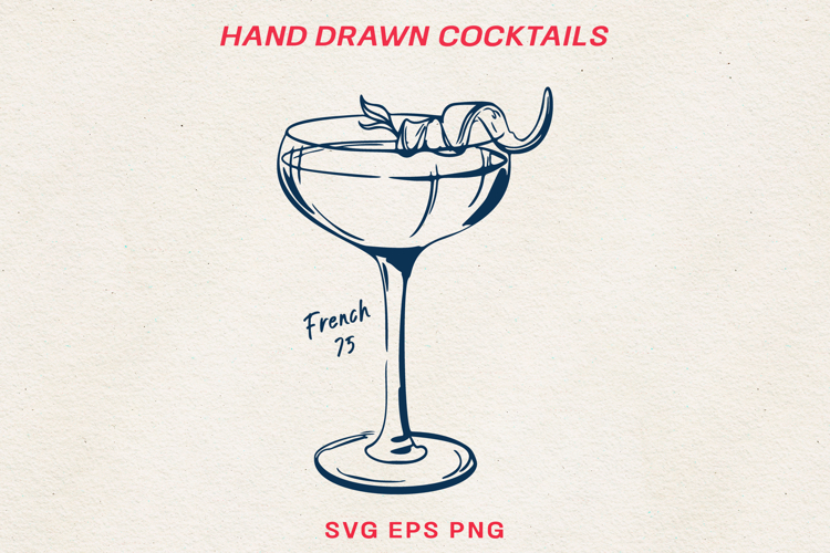 Hand Drawn Cocktail Line Art SVG | Vintage Drink PNG