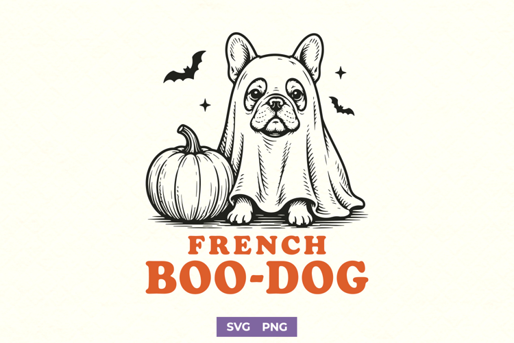 French Boo-Dog SVG PNG, French Bulldog Ghost Halloween