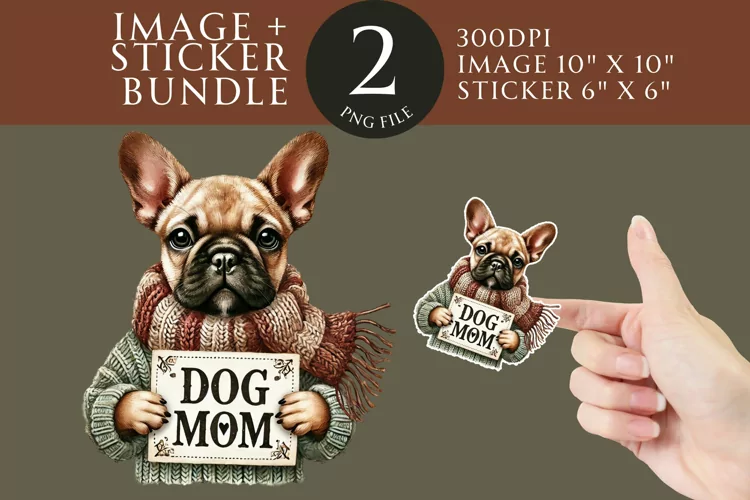French Bulldog Dog Mom Sticker & Clipart Watercolor PNG