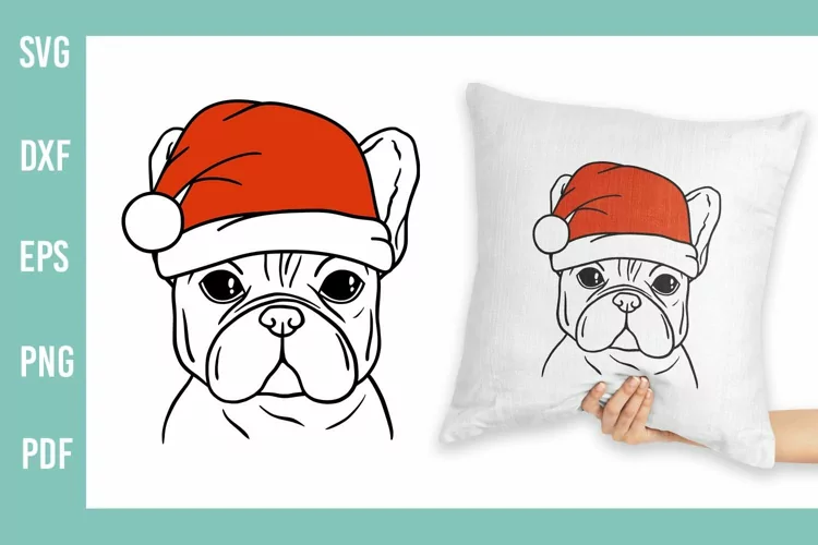 Dog Santa Hat SVG | French Bulldog SVG | Hand Drawn Dog