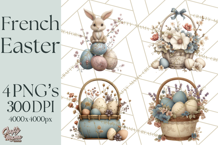 French Vintage Easter Bunny Clipart PNG, Soft Pastel Easter