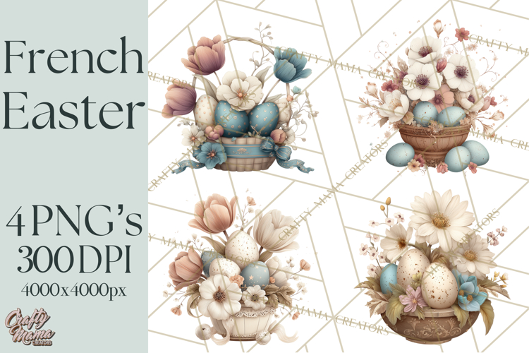 French Vintage Easter Bunny Clipart PNG, Soft Pastel Easter