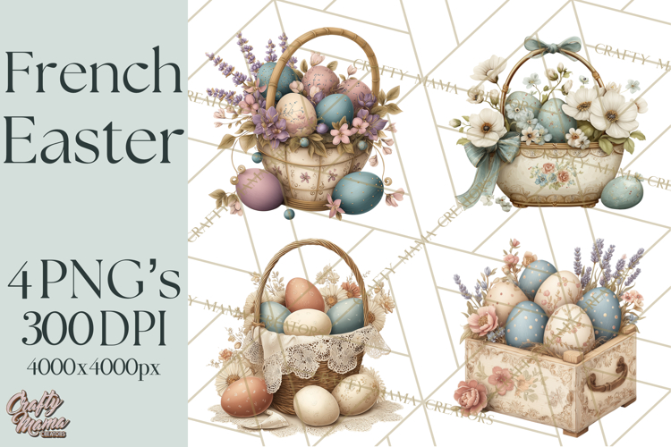 French Vintage Easter Bunny Clipart PNG, Soft Pastel Easter