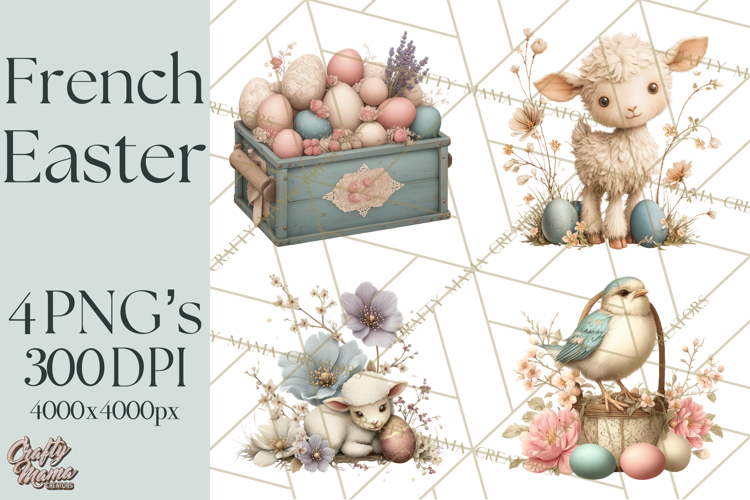 French Vintage Easter Bunny Clipart PNG, Soft Pastel Easter