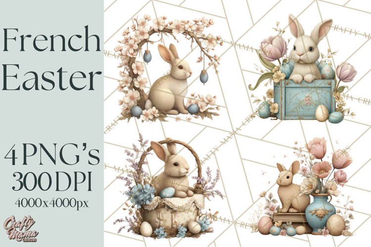 French Vintage Easter Bunny Clipart PNG, Soft Pastel Easter