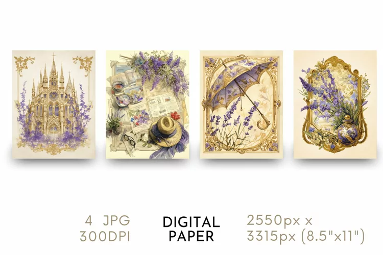 French Lavender Digital Paper Watercolor JPG