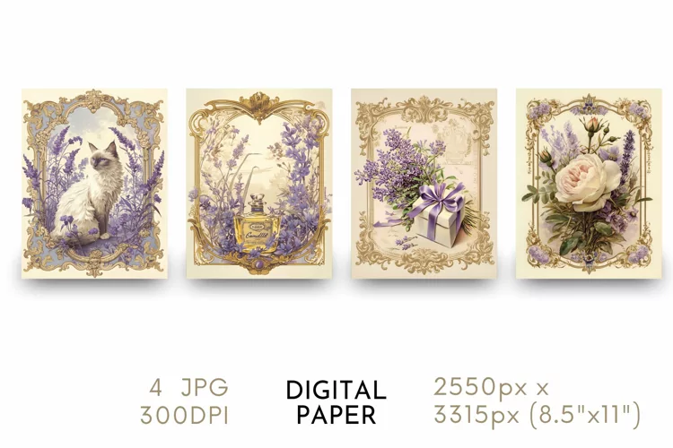 French Lavender Digital Paper Watercolor JPG