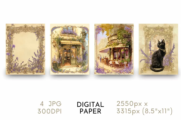 French Lavender Digital Paper Watercolor JPG