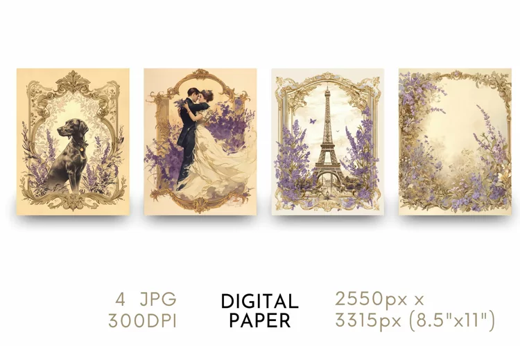 French Lavender Digital Paper Watercolor JPG