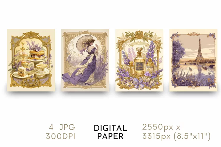 French Lavender Digital Paper Watercolor JPG
