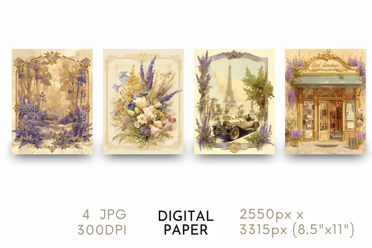 French Lavender Digital Paper Watercolor JPG