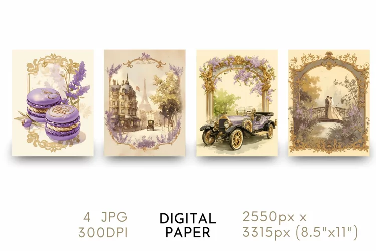 French Lavender Digital Paper Watercolor JPG