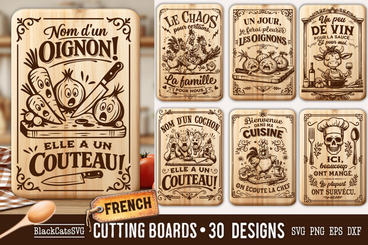 Funny French Kitchen Cutting Board SVG Bundle 30 designs