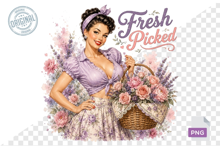Fresh Picked Floral Farmhouse Girl PNG Sublimation