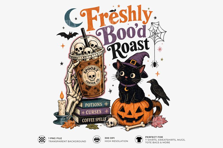 Freshly Boo'd Roast Coffee Halloween Sublimation T-Shirt PNG