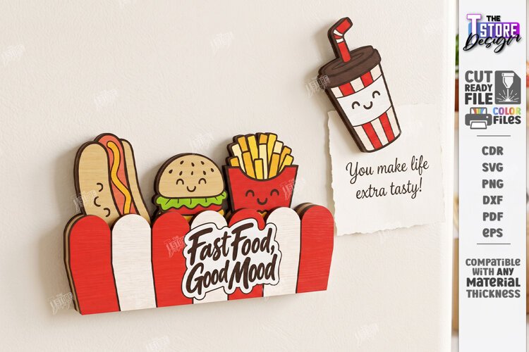 3D Cute Wooden Fridge Magnet Laser Cut | Fast Food | Kitchen example image 1
