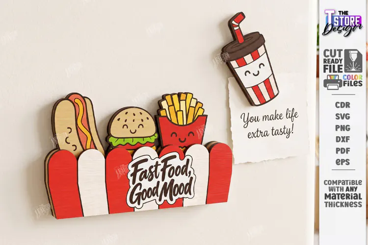 3D Cute Wooden Fridge Magnet Laser Cut | Fast Food | Kitchen