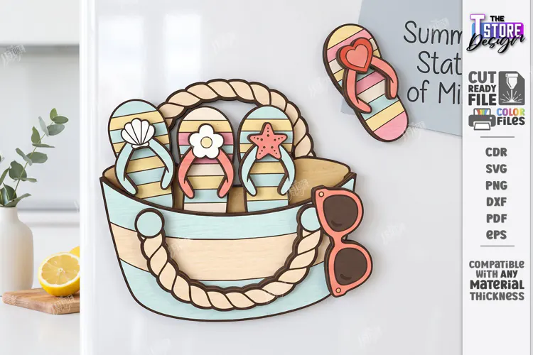 3D Cute Wooden Fridge Magnet Laser Cut | Summer | Kitchen