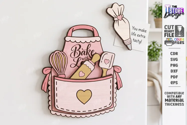3D Cute Wooden Fridge Magnet Laser Cut | Bakery | Kitchen