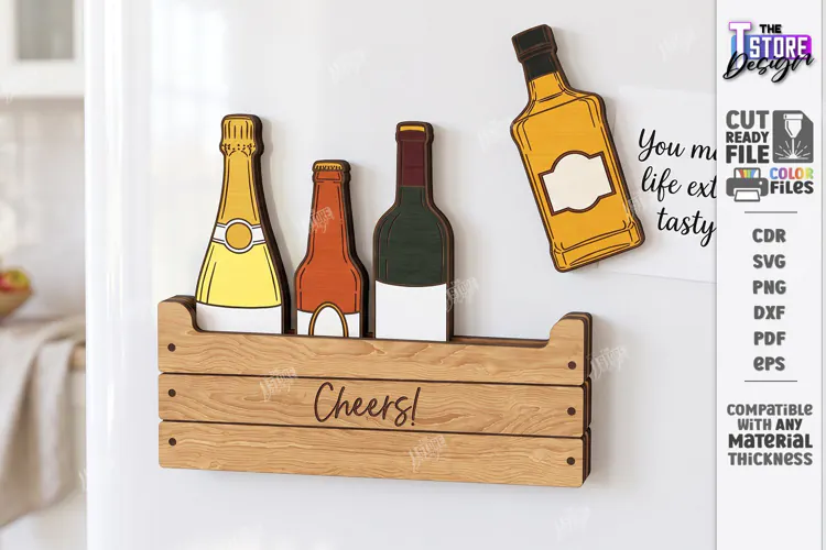 3D Cute Wooden Fridge Magnet Laser Cut | Bottles | Kitchen