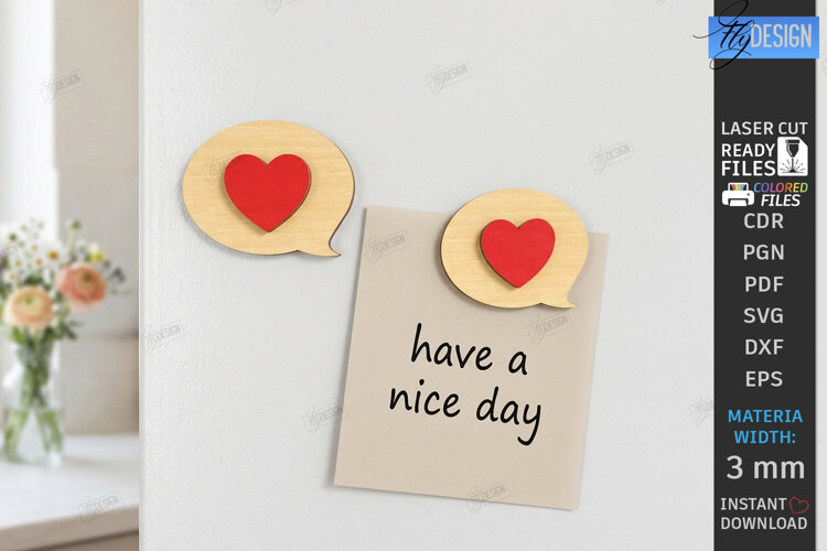 Cute 3D Fridge Magnets Laser Cut | Home Decor | Hearts Laser example image 1