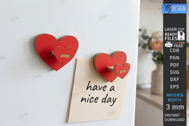Cute 3D Fridge Magnets Laser Cut | Home Decor | Hearts Laser example image 1