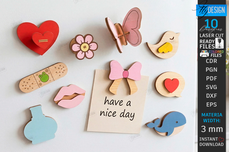 Cute 3D Fridge Magnets Laser Cut Bundle | Home Decor | CNC