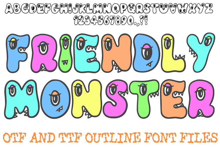 Friendly Monster Font Cartoon Typography Lettering ABC OTF