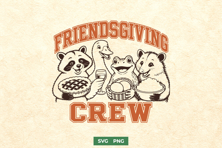 Friendsgiving Crew SVG PNG, Funny Thanksgiving Animals Shirt example image 1