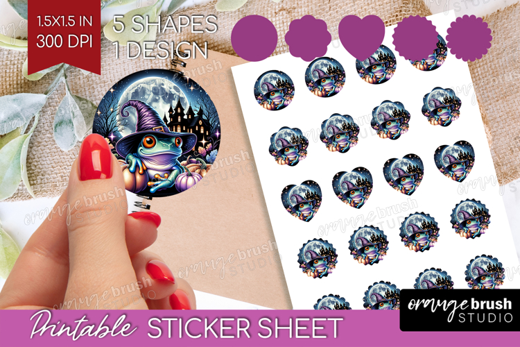 Frog Halloween Round Sticker Cute Animal Printable Sticker